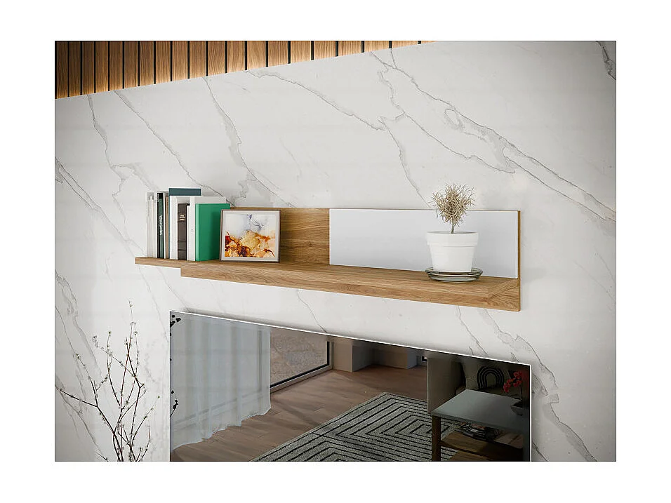 Étagère murale L. 125 cm avec décor gris clair et chêne - DEVONNE