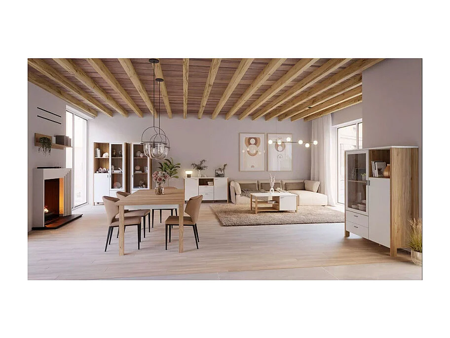 Étagère murale L. 125 cm avec décor gris clair et chêne - DEVONNE