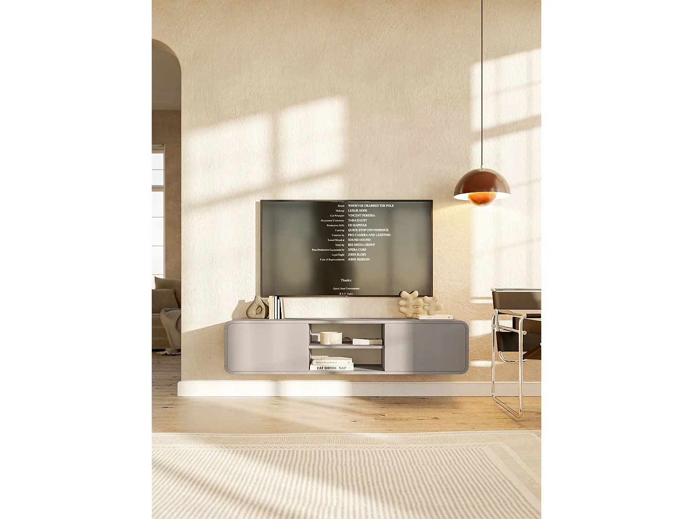 TV-Hängeboard mit 2 Schubladen - dunkelbeige - 154 cm - ORO