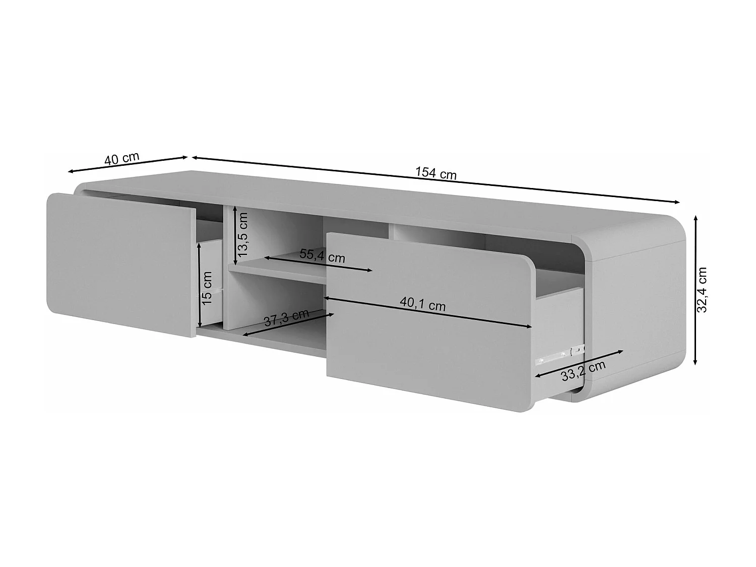 TV-Hängeboard mit 2 Schubladen - dunkelbeige - 154 cm - ORO