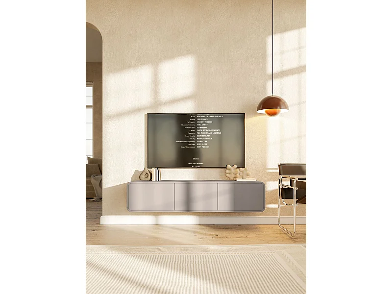 Meuble TV - 154 cm - avec trois tiroirs - suspendu - beige foncé - ORO