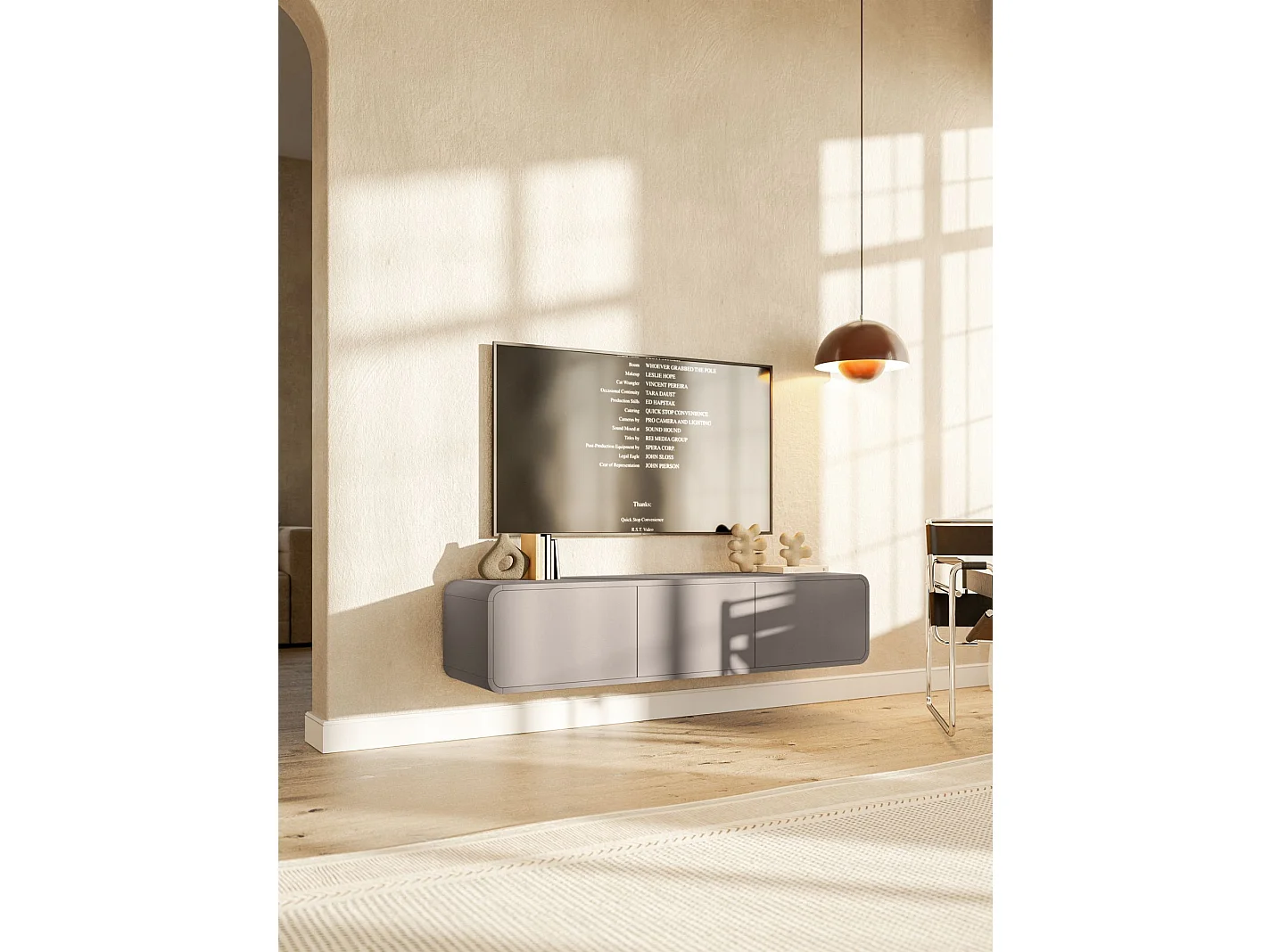 TV-Hängeboard mit 3 Schubladen - dunkelbeige - 154 cm - ORO