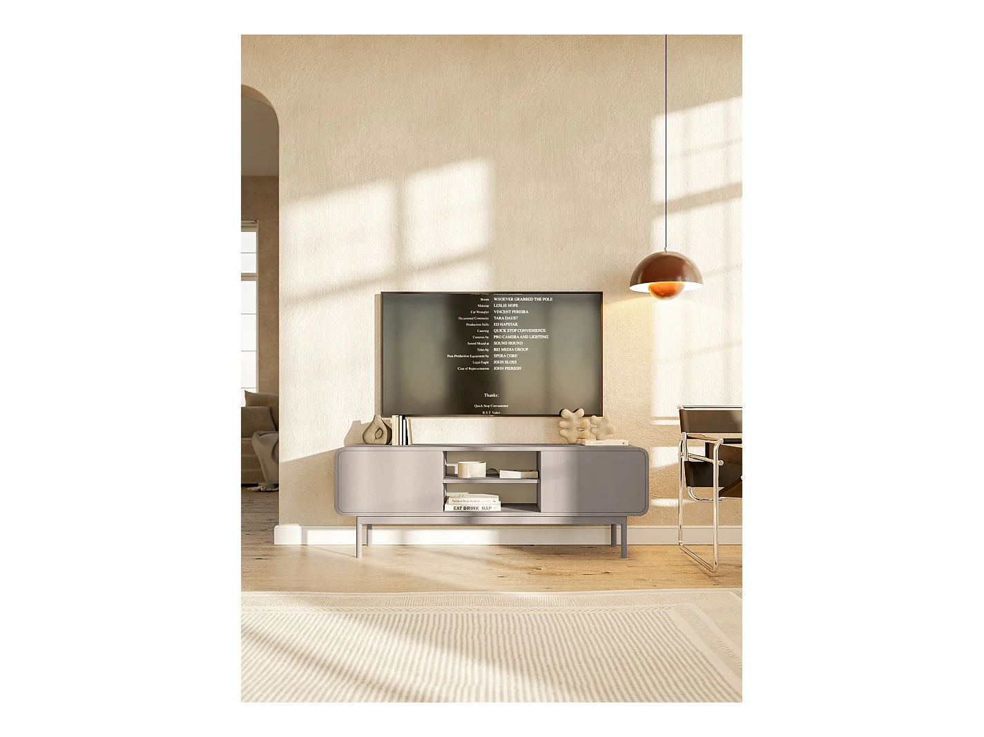 TV-meubel - 154 cm - met twee lades en een nis - staand - donkerbeige - ORO
