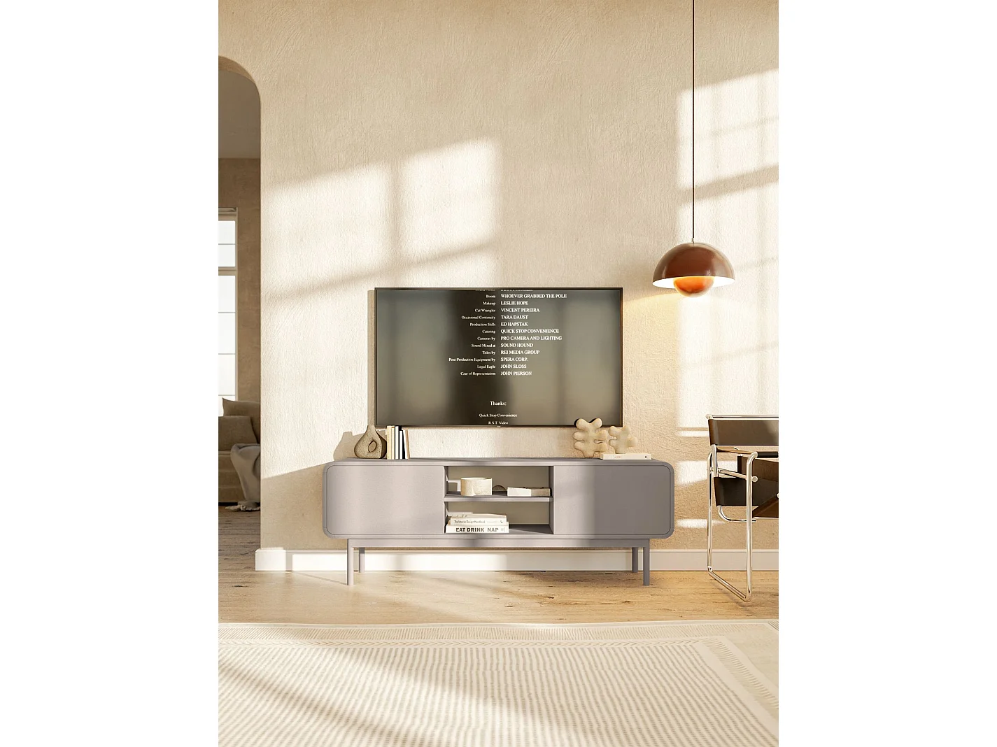 TV-Lowboard mit 2 Schubladen - dunkelbeige - 154 cm - ORO