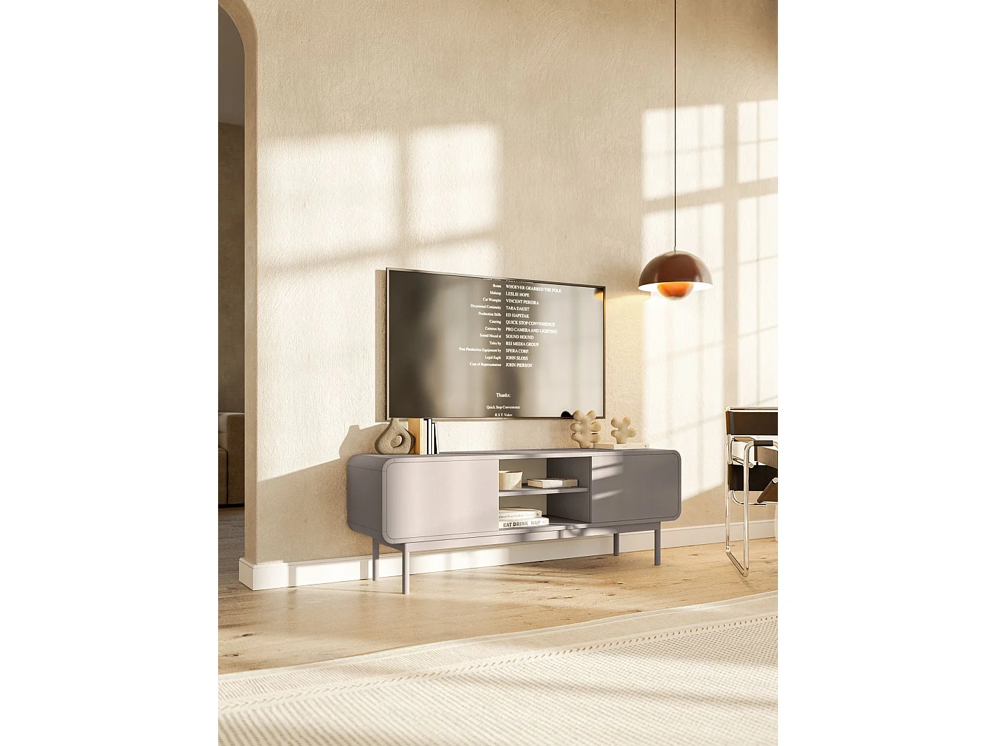 TV-Lowboard mit 2 Schubladen - dunkelbeige - 154 cm - ORO