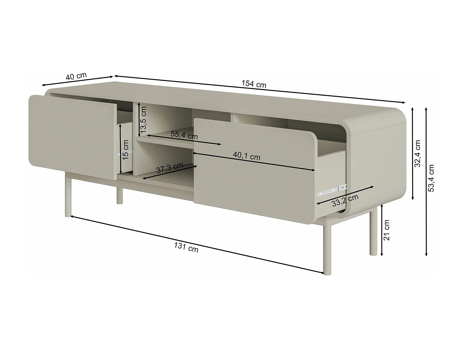 TV-Lowboard mit 2 Schubladen - dunkelbeige - 154 cm - ORO
