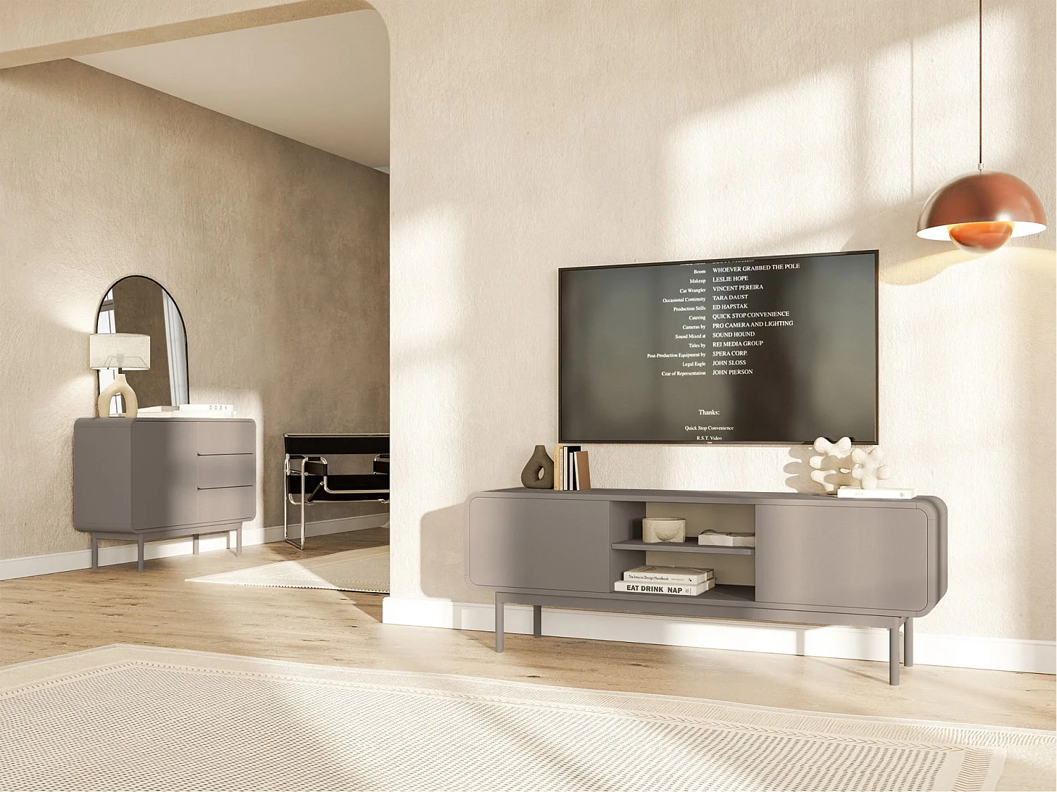 TV-Lowboard mit 2 Schubladen - dunkelbeige - 154 cm - ORO