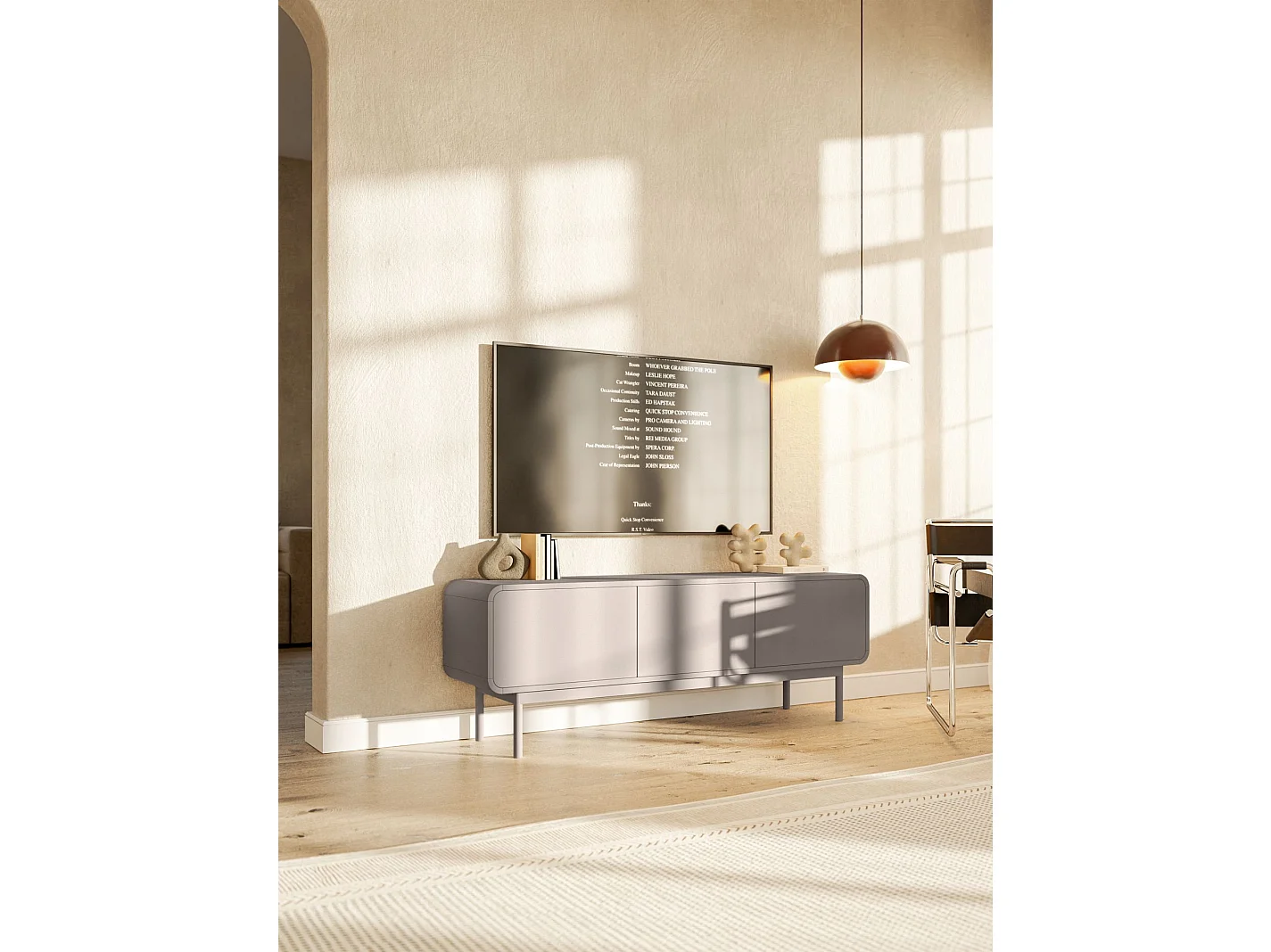 Meuble TV - 154 cm - avec trois tiroirs - debout - beige foncé - ORO