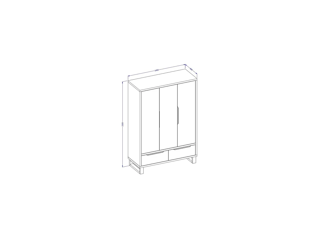 Armoire en bois style Scandinave 150cm avec 3 portes et 2 tiroirs couleur chêne brut. Collection MILOS