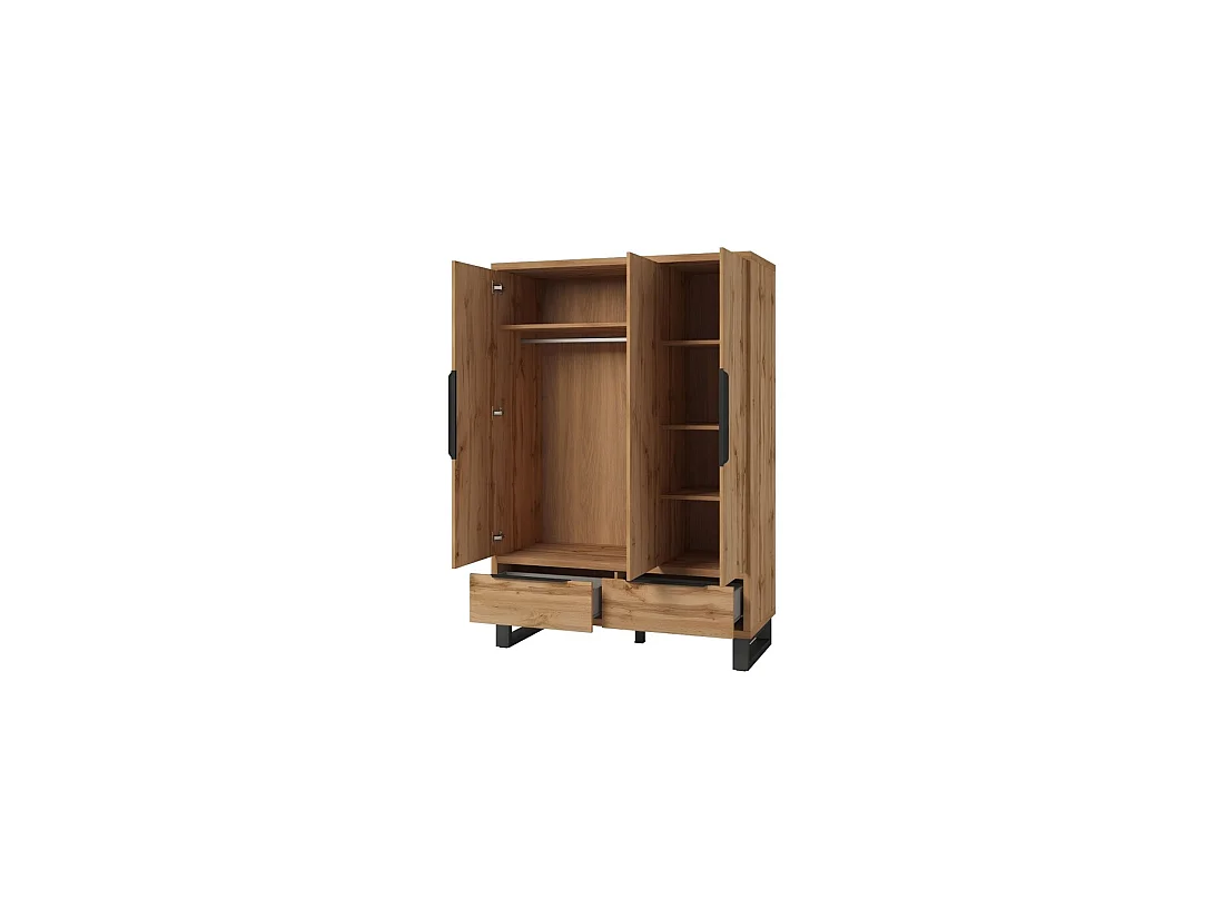 Armoire en bois style Scandinave 150cm avec 3 portes et 2 tiroirs couleur chêne brut. Collection MILOS