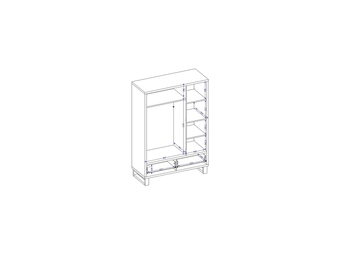 Armoire en bois style Scandinave 150cm avec 3 portes et 2 tiroirs couleur chêne brut. Collection MILOS