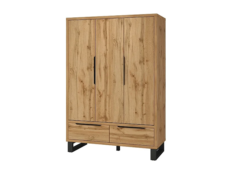 Armoire en bois style Scandinave 150cm avec 3 portes et 2 tiroirs couleur chêne brut. Collection MILOS