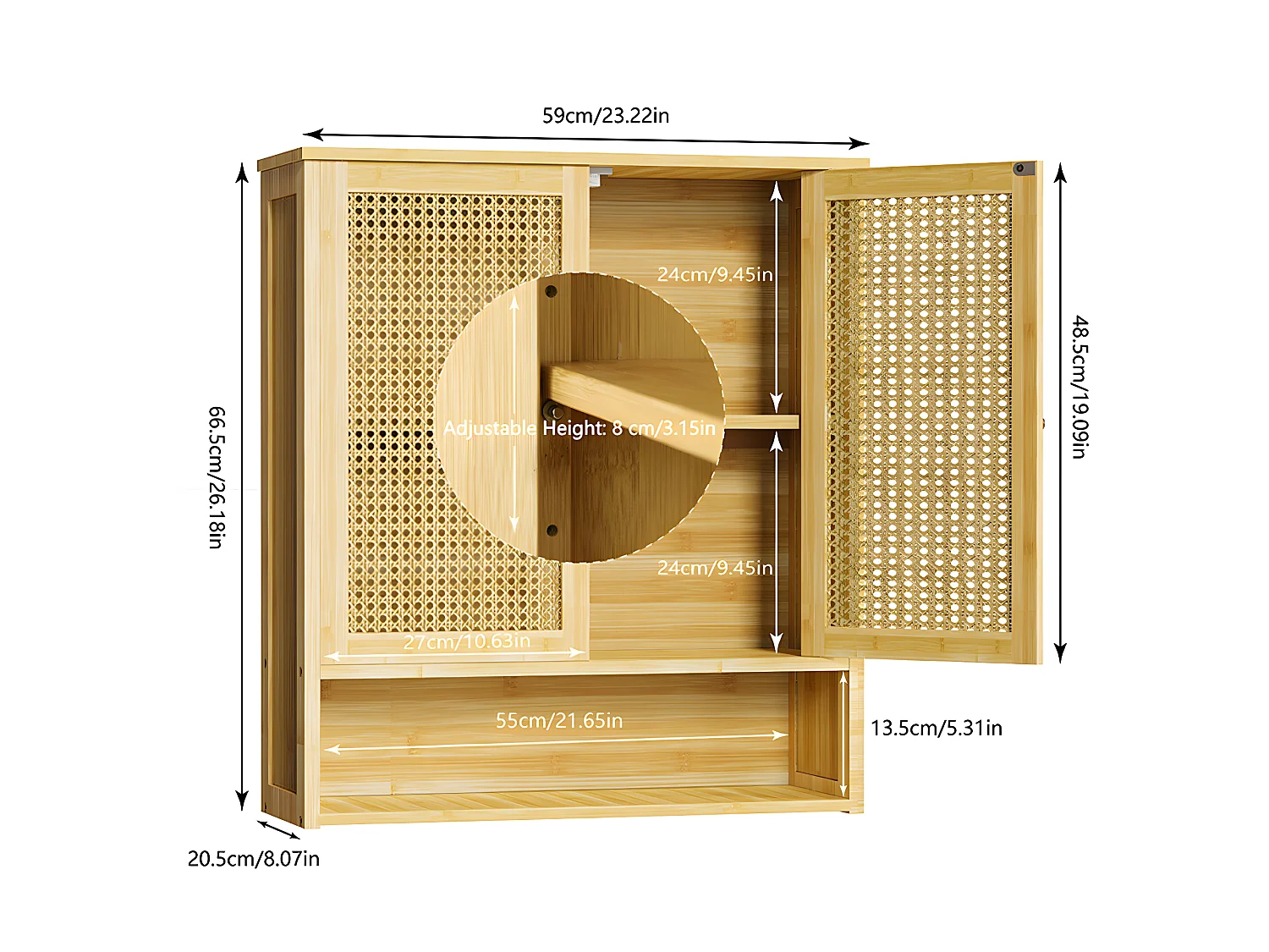 Wisząca szafka łazienkowa z 2 drzwiczkami, szafka ścienna do przechowywania
