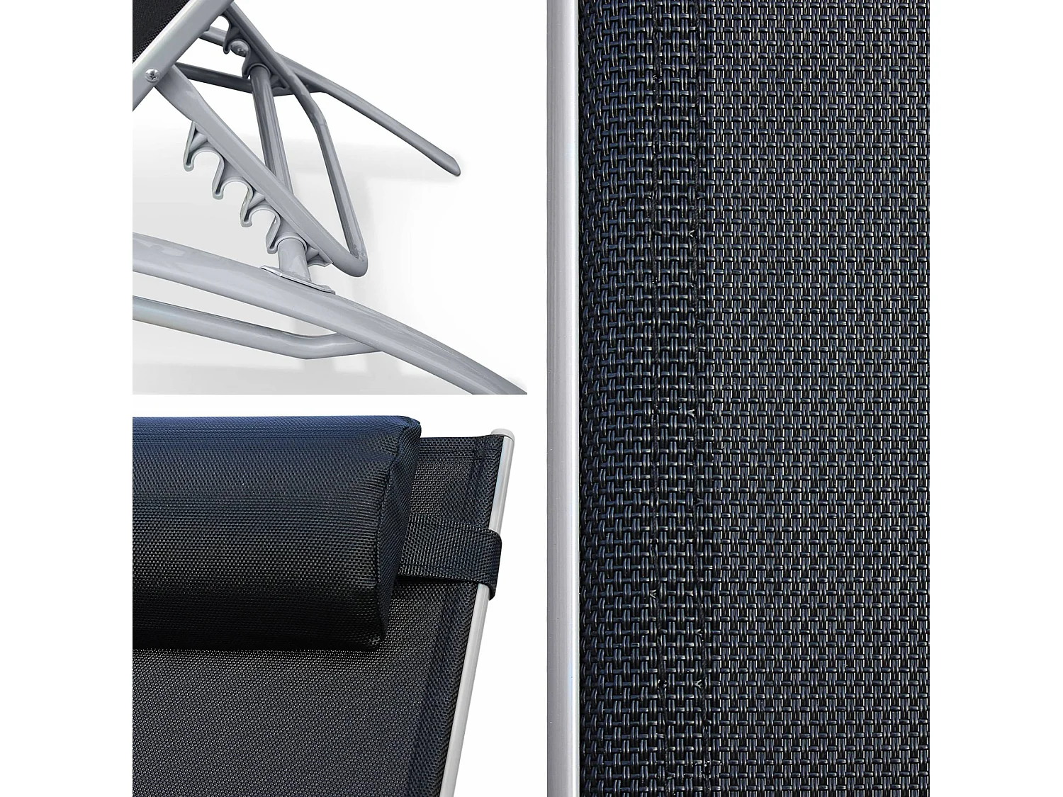 Toile de remplacement pour bain de soleil LOUISA. en aluminium et textilène. avec têtière - Noir/Gris