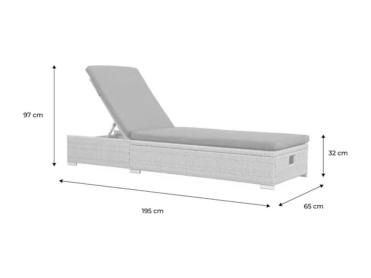 Bain de soleil. résine tressée. coussins polyester beige. multi-position. Olbia L195 x P65 x H32/97cm
