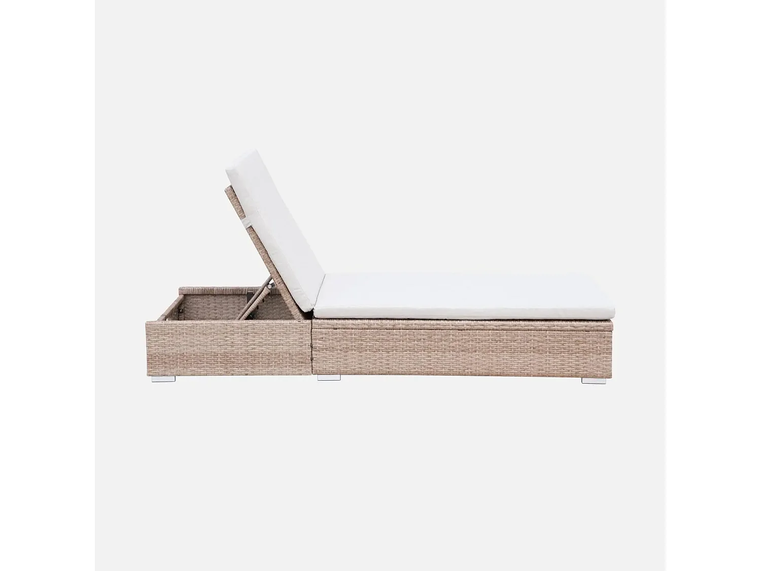 Bain de soleil. résine tressée. coussins polyester beige. multi-position. Olbia L195 x P65 x H32/97cm