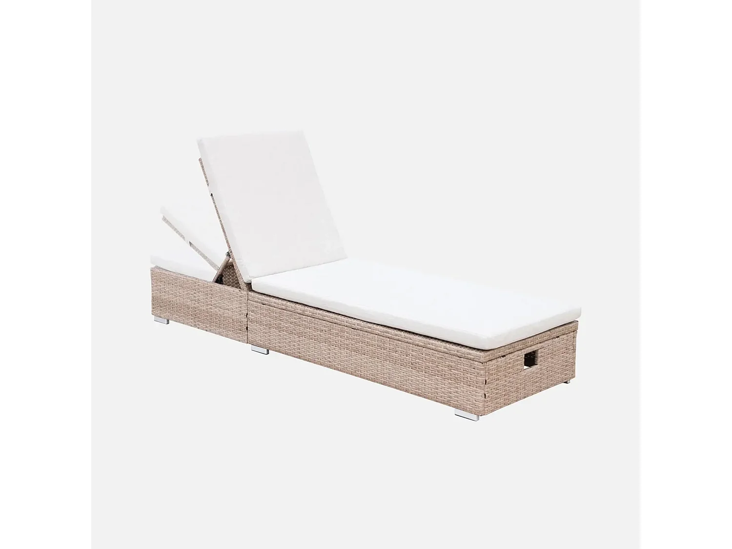Bain de soleil. résine tressée. coussins polyester beige. multi-position. Olbia L195 x P65 x H32/97cm