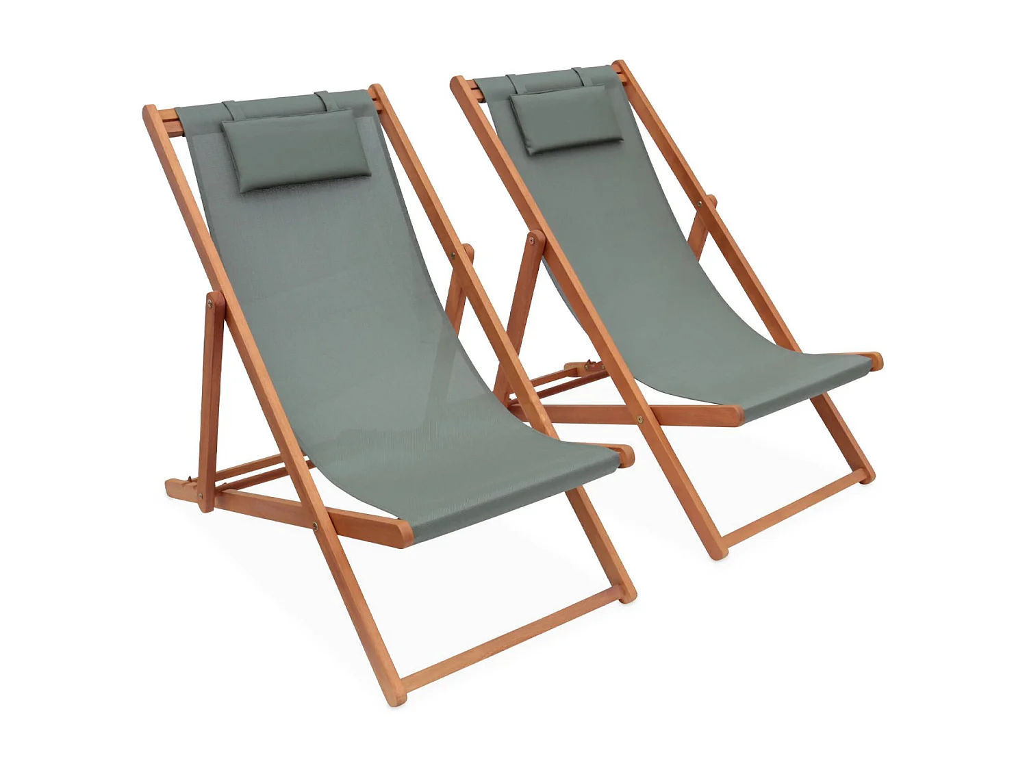 Set 2 sedie sdraio in legno con cuscino poggiatesta, verde kaki
