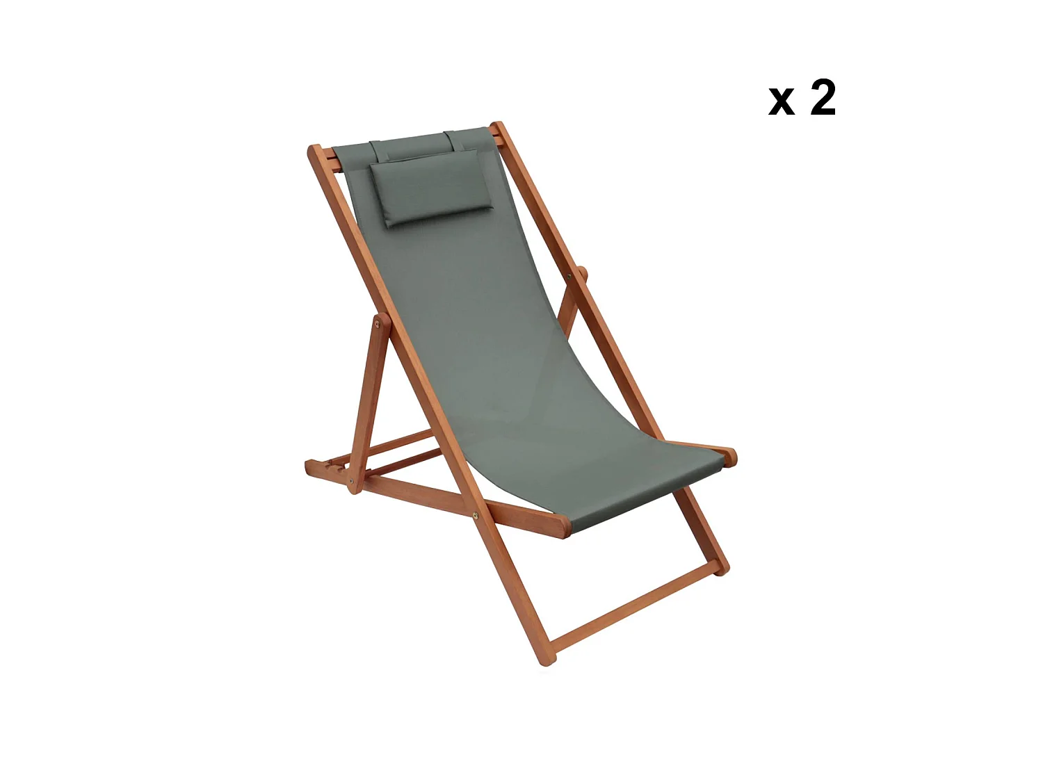 Set 2 sedie sdraio in legno con cuscino poggiatesta, verde kaki