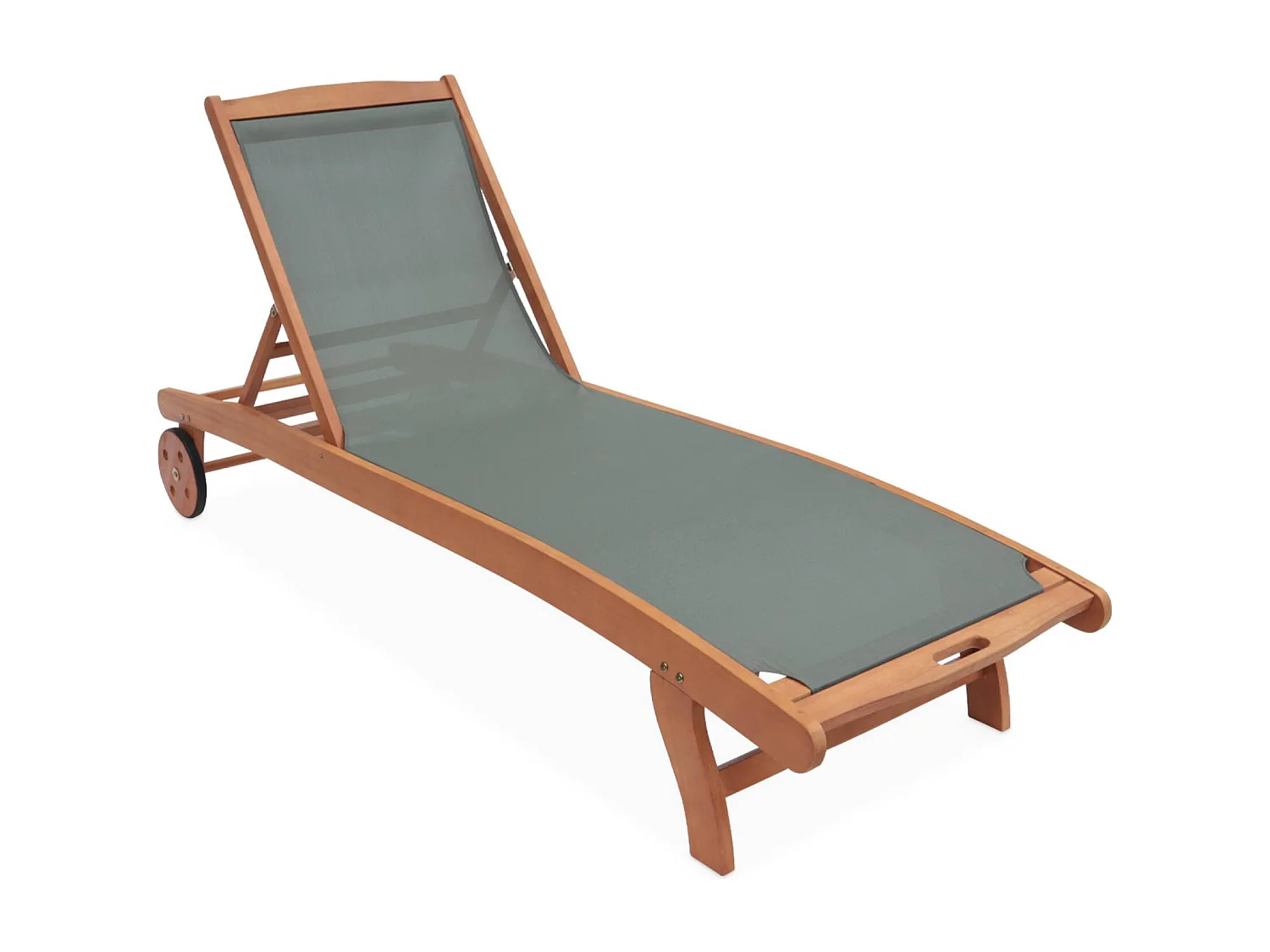 Set di 2 lettini multiposizione in legno con rotelle, verde kaki