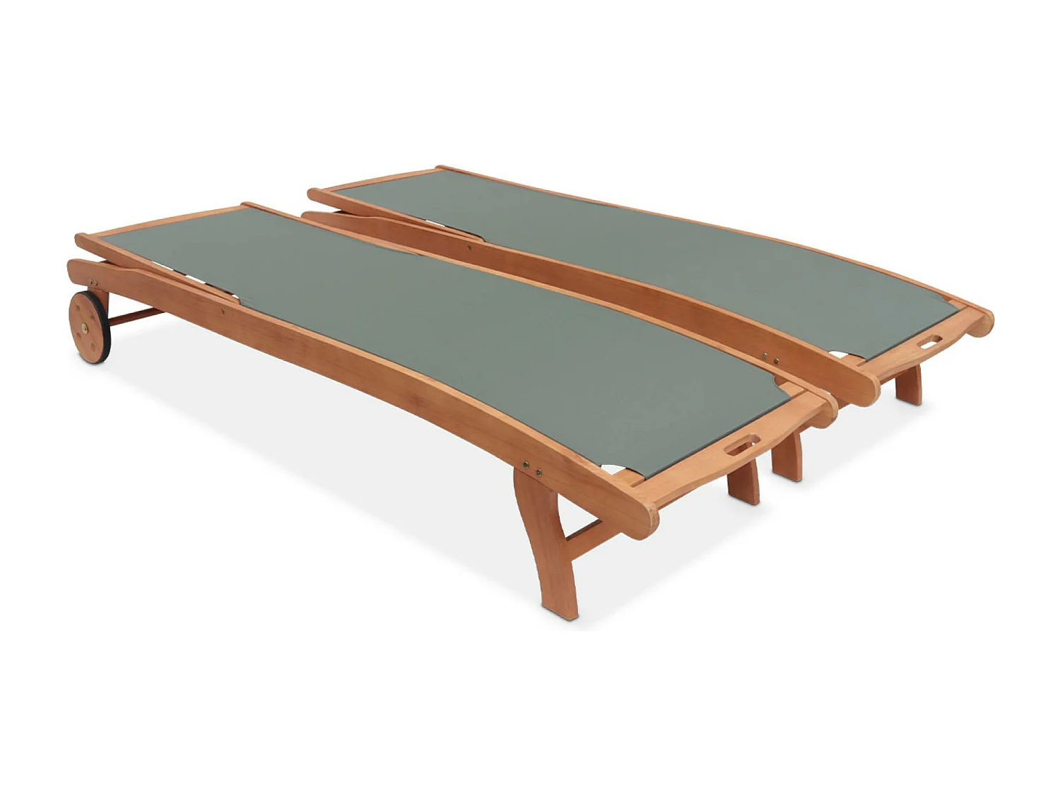 Set di 2 lettini multiposizione in legno con rotelle, verde kaki