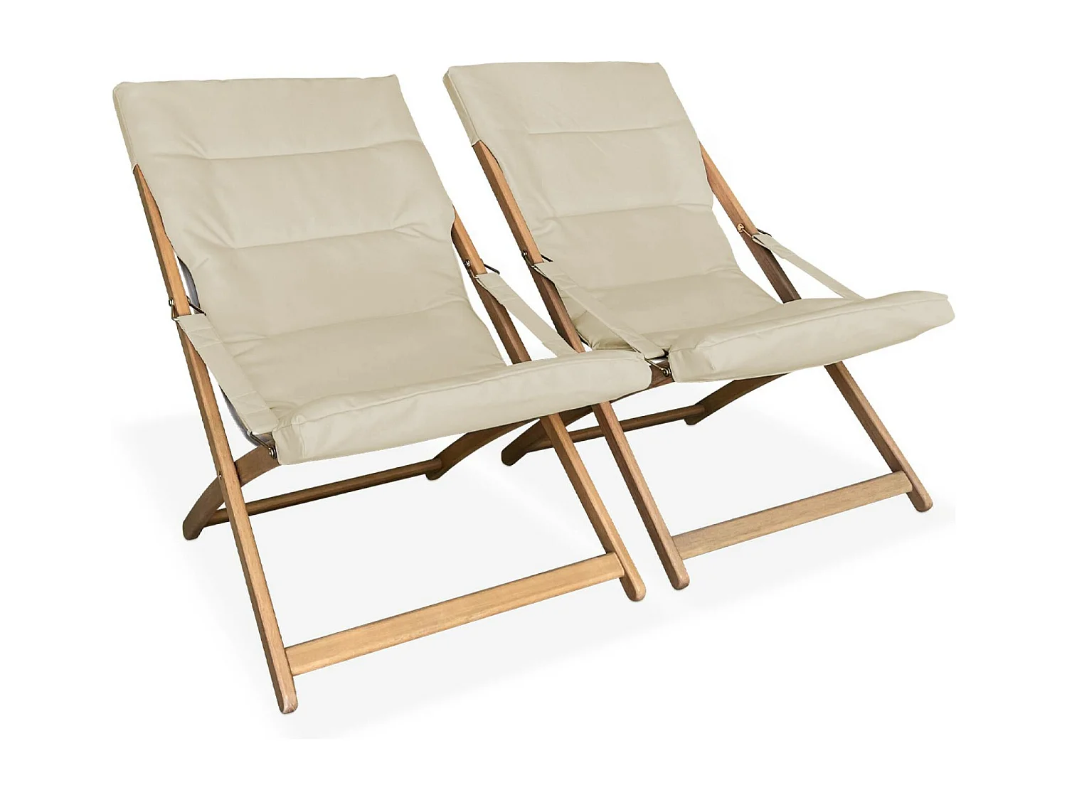 Set di 2 sedie pieghevoli in legno, sedile imbottito, beige