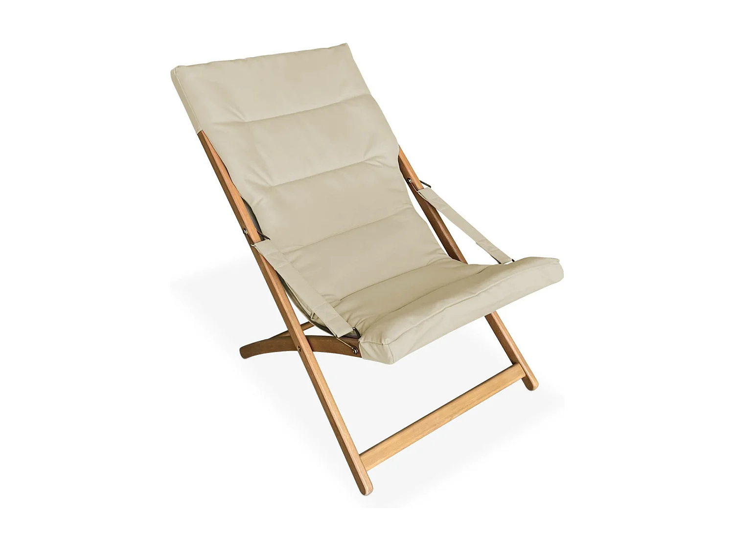 Set di 2 sedie pieghevoli in legno, sedile imbottito, beige