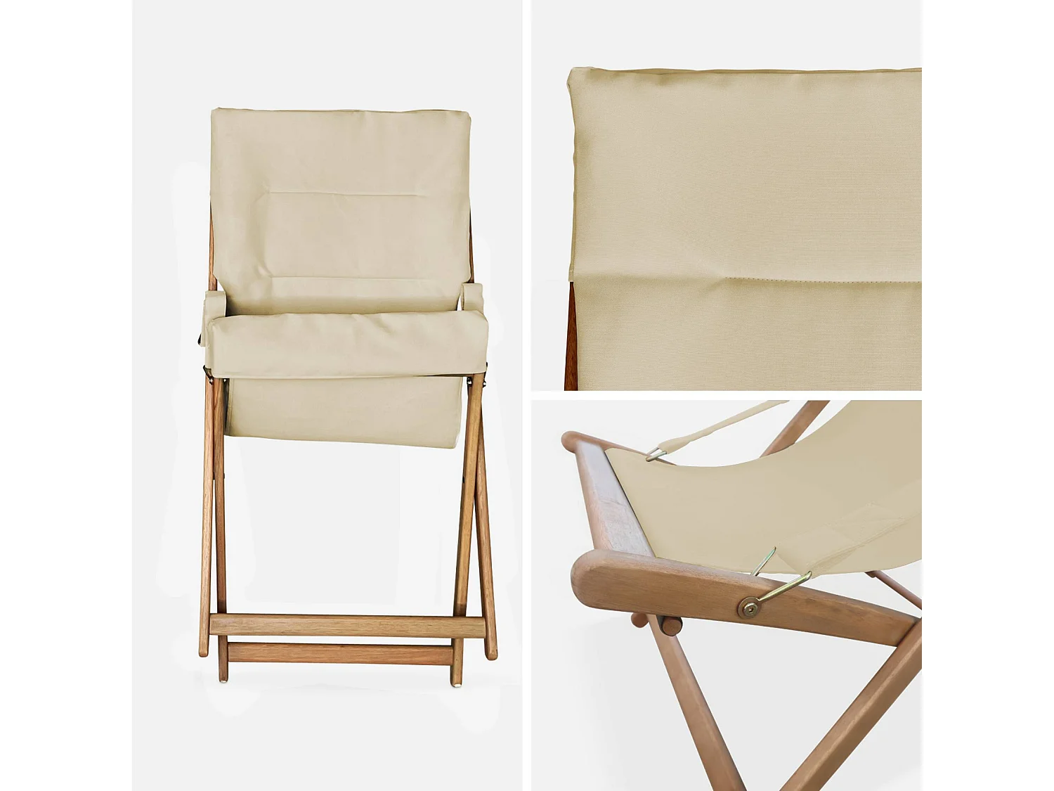 Set di 2 sedie pieghevoli in legno, sedile imbottito, beige