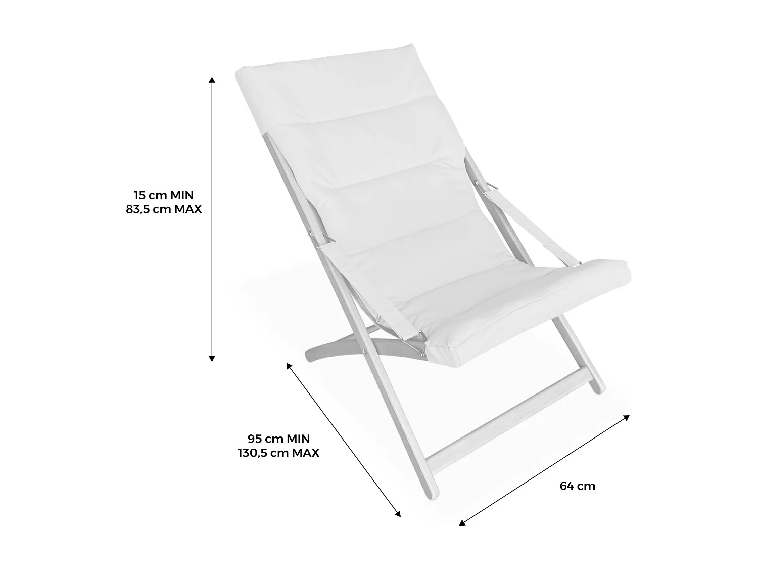 Set di 2 sedie pieghevoli in legno, sedile imbottito, beige