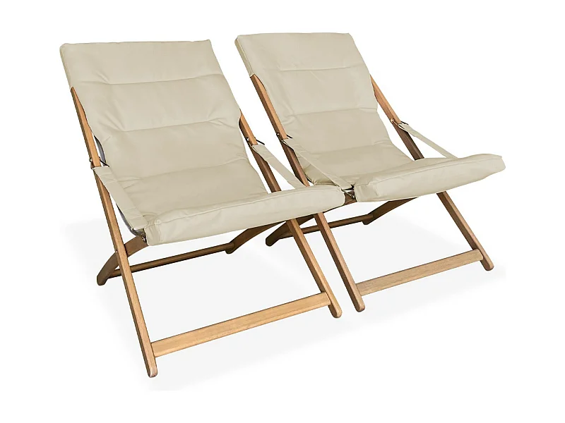 Set di 2 sedie pieghevoli in legno, sedile imbottito, beige