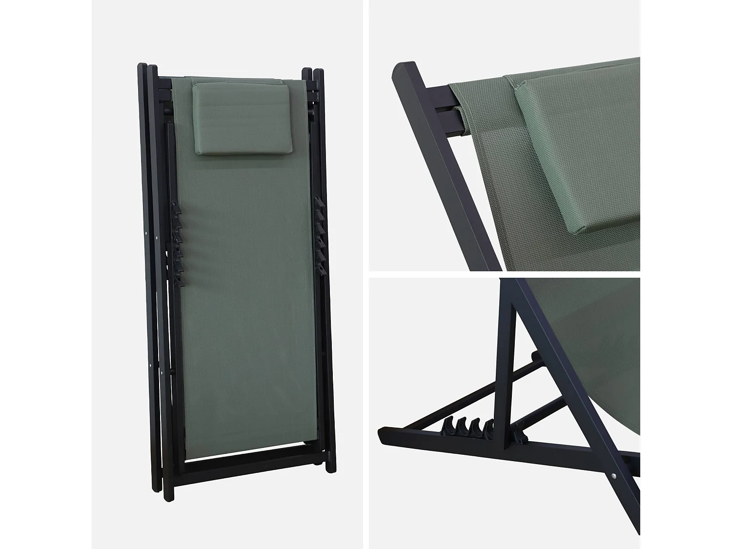 Tumbona de aluminio multi posiciones, set de 2 verde kaki