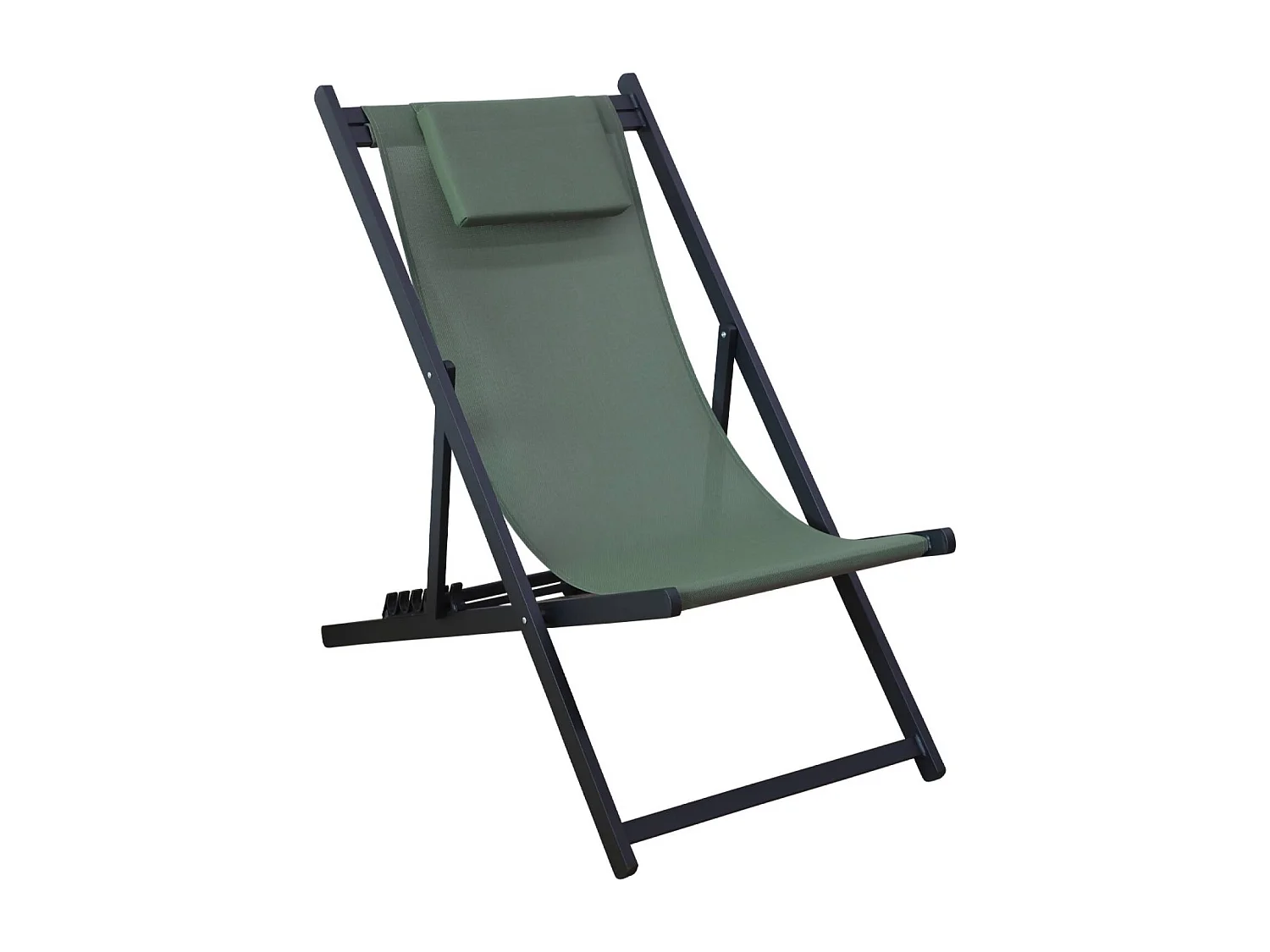 Lot de 2 bains de soleil kaki - Transat en aluminium avec coussin repose tête. chilienne