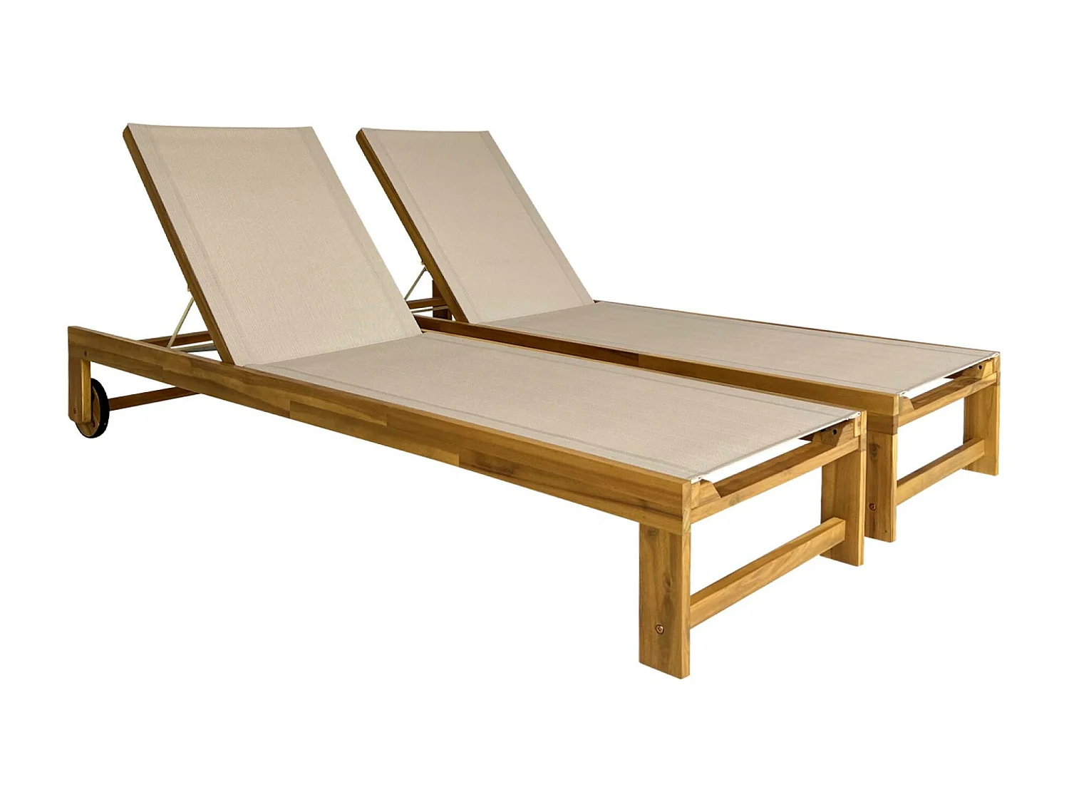 Set di 2 lettini prendisole in legno multiposizione, beige
