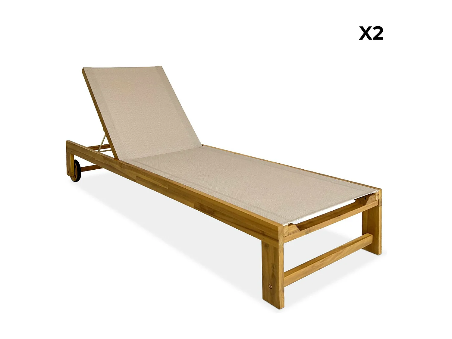 Set di 2 lettini prendisole in legno multiposizione, beige