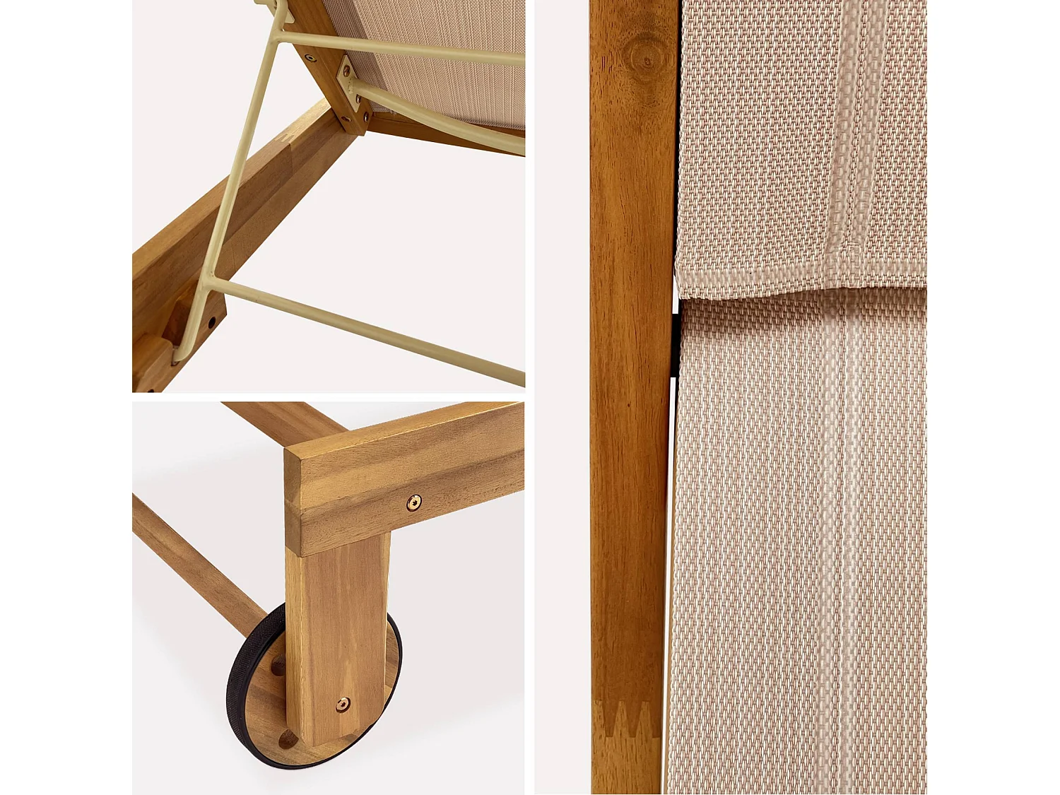 Set di 2 lettini prendisole in legno multiposizione, beige