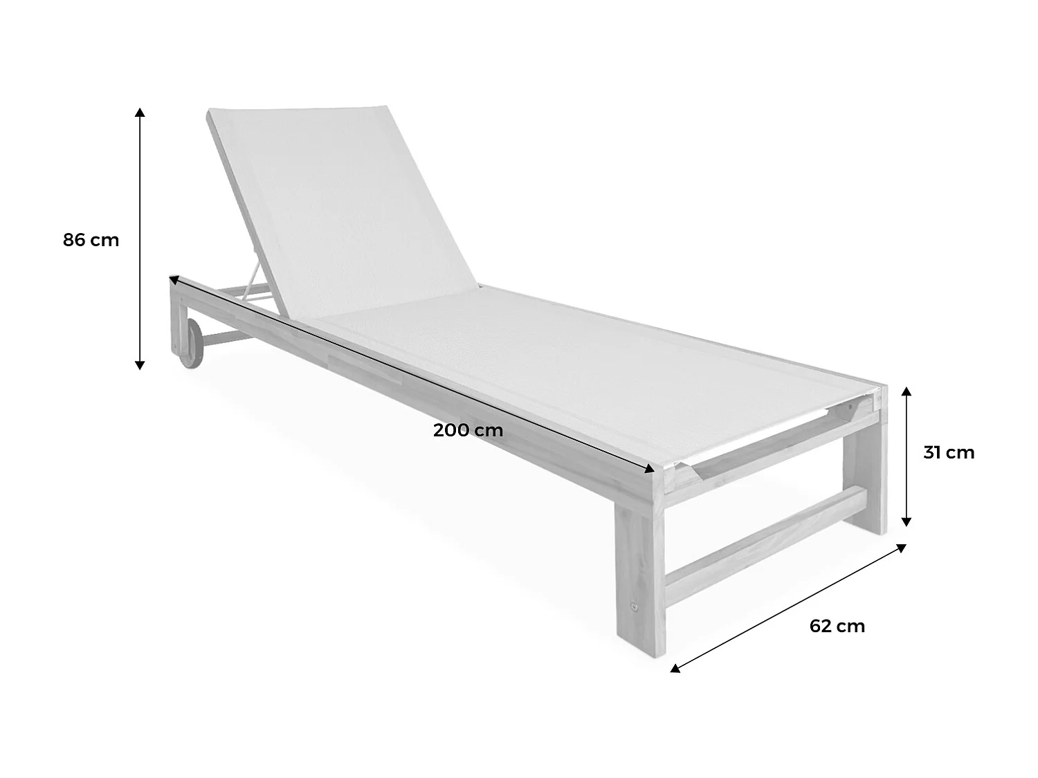 Set di 2 lettini prendisole in legno multiposizione, beige