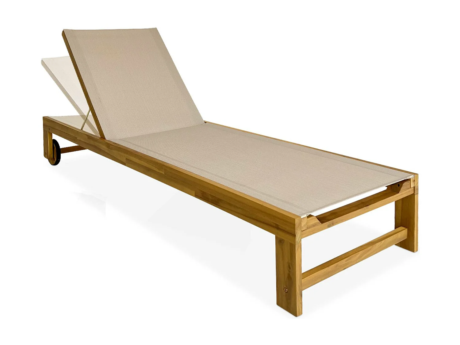 Set di 2 lettini prendisole in legno multiposizione, beige