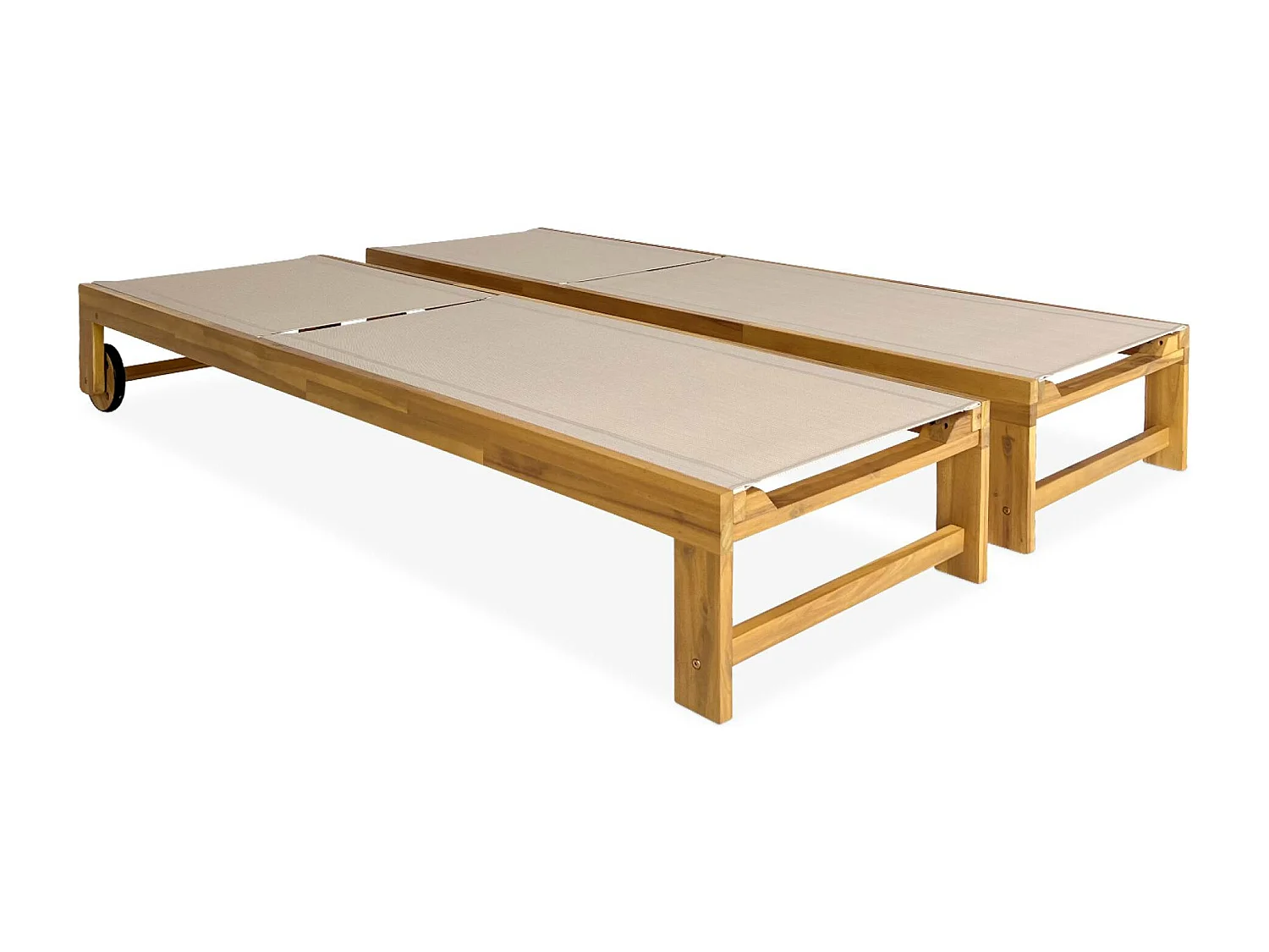 Set di 2 lettini prendisole in legno multiposizione, beige