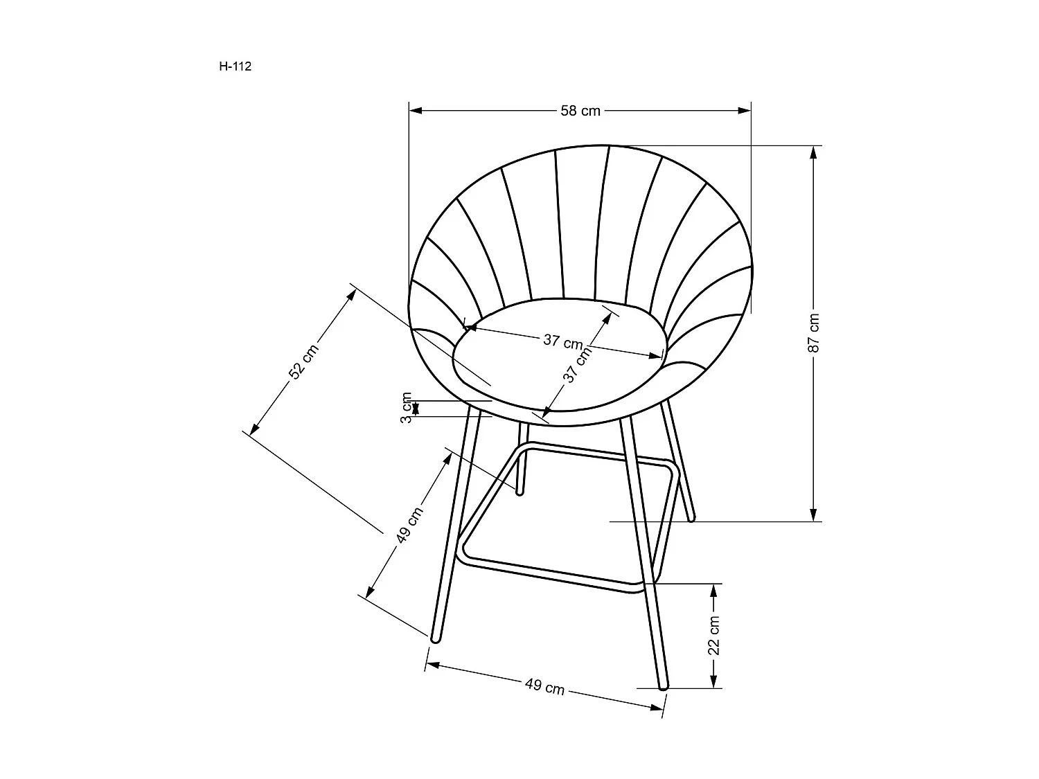 Chaise de bar H112/Tissu/Gris
