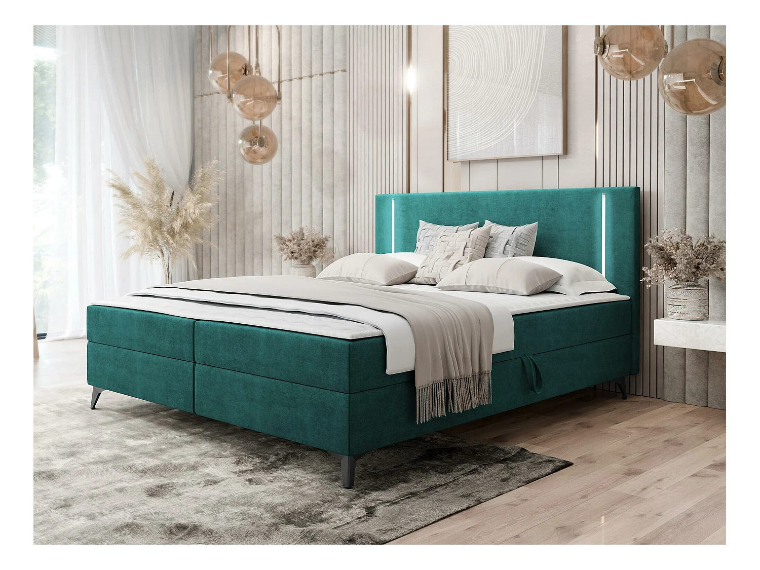 Cama continental Memphis 147, Continental, Doble, Verde, 160x200, Tapiz, Somieres, 165cm