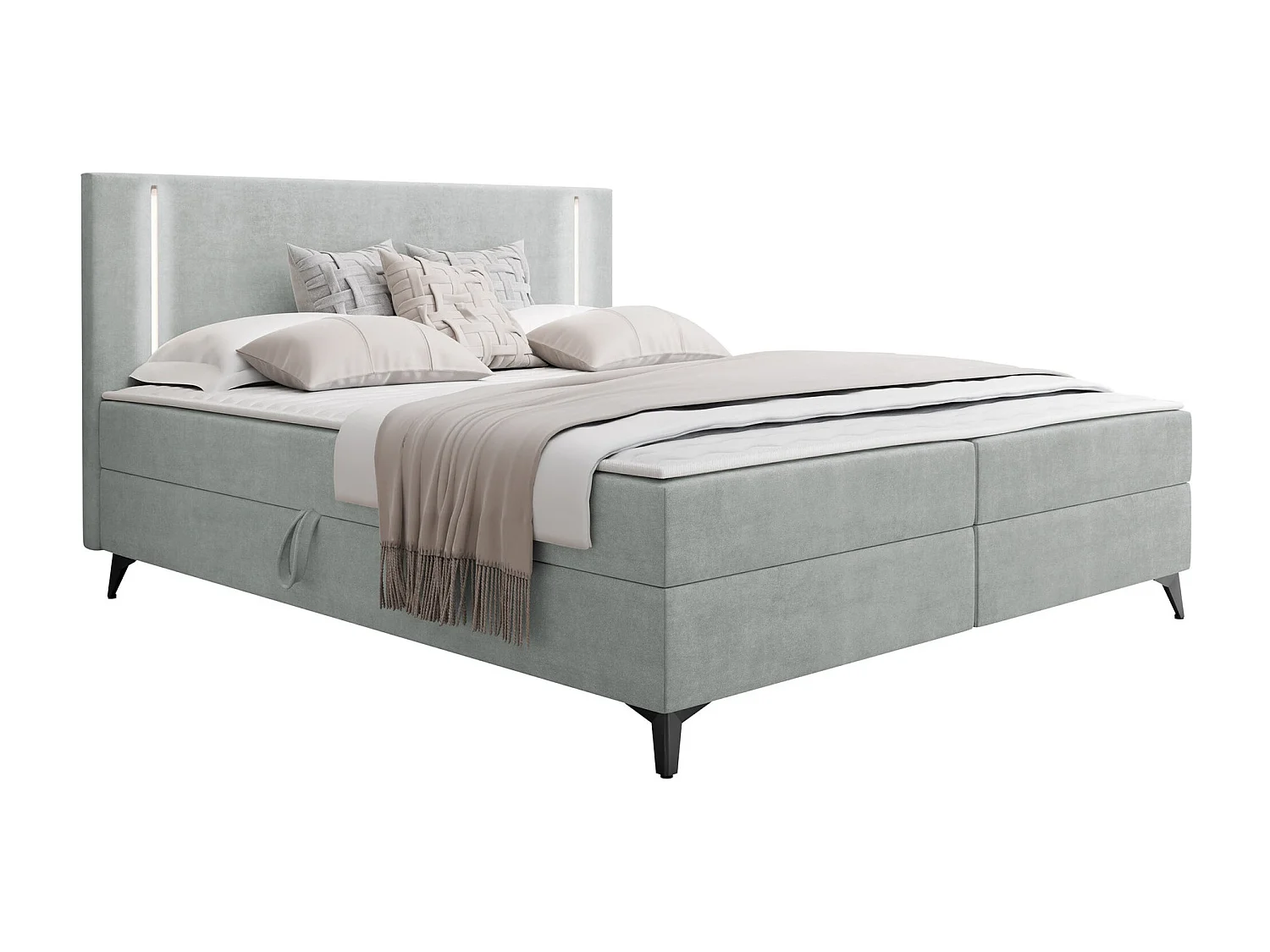 Lit continental Memphis 147, Double, Continental, Gris, 180x200, Tapisserie, 185x207cm