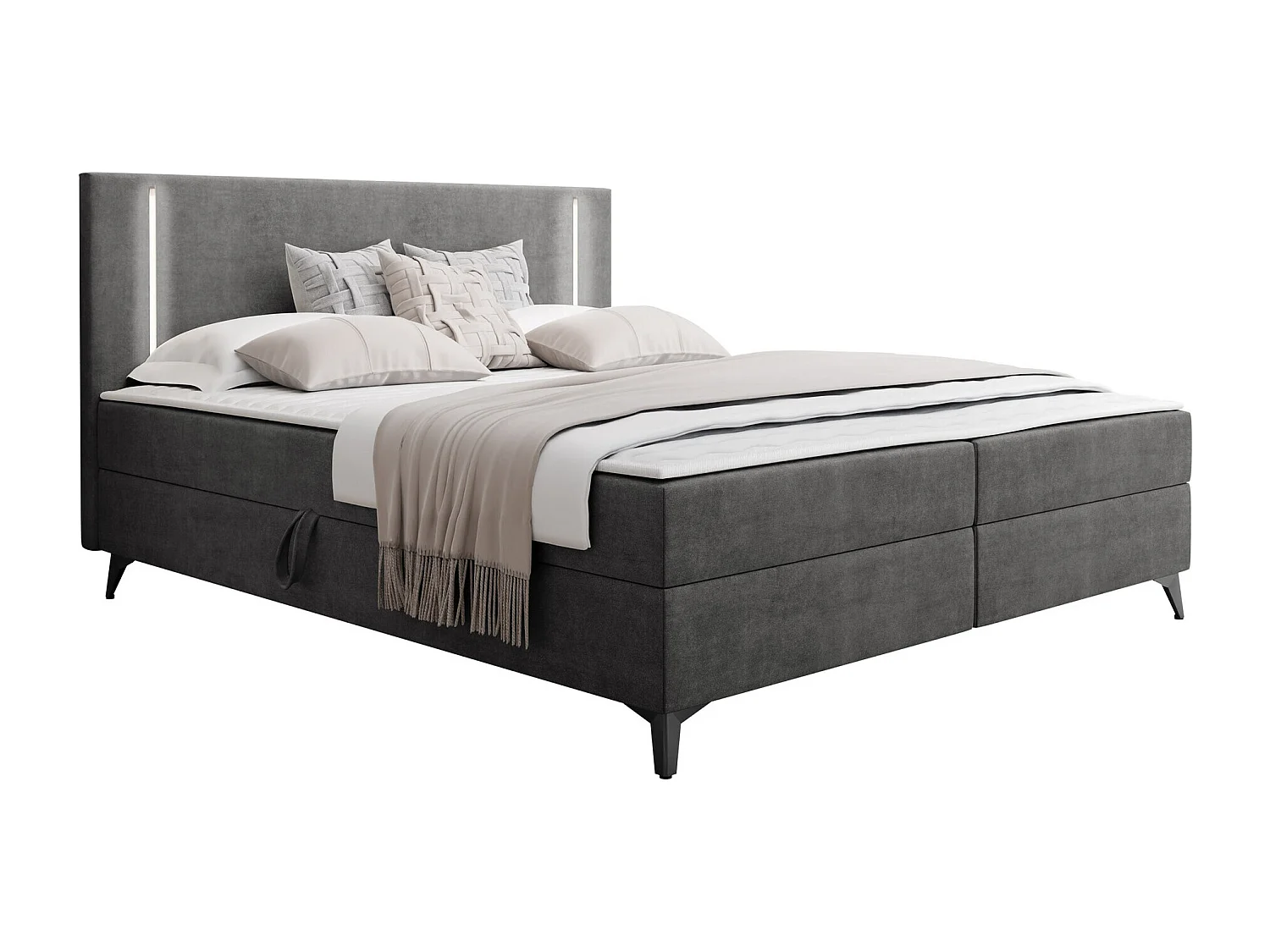Cama continental Memphis 147, Casal, Cinzento, Tecido, 15x21x11cm
