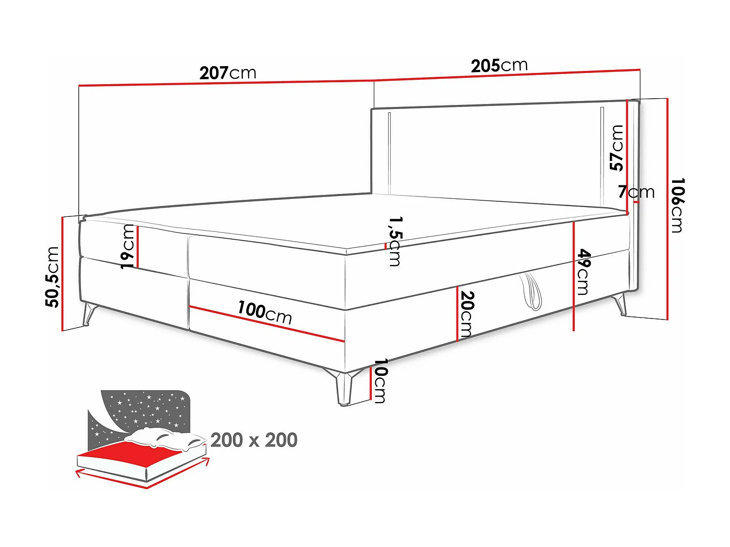 Cama continental Memphis 147, Continental, Doble, De color marrón claro, 200x200, Tapiz,