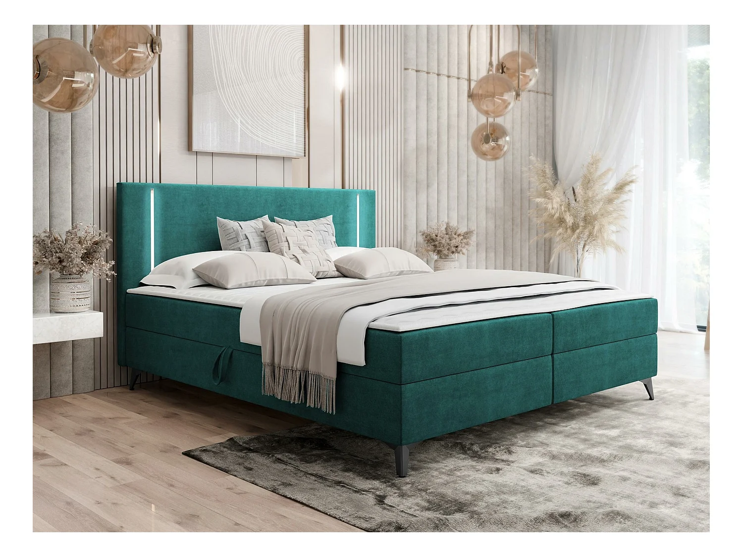 Cama continental Memphis 147, Continental, Verde, Tecido, 15x21x11cm