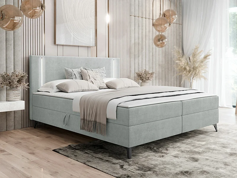 Cama continental Memphis 147, Continental, Doble, Gris, 160x200, Tapiz, Somieres, 165cm