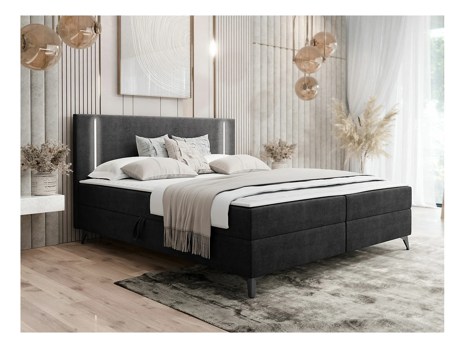 Cama continental Memphis 147, Casal, Cinzento, Tecido, 15x21x11cm