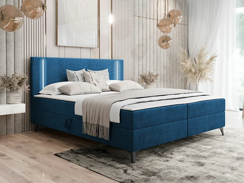 Cama continental Memphis 147, Continental, Doble, Azul, 200x200, Tapiz, Somieres, 205cm