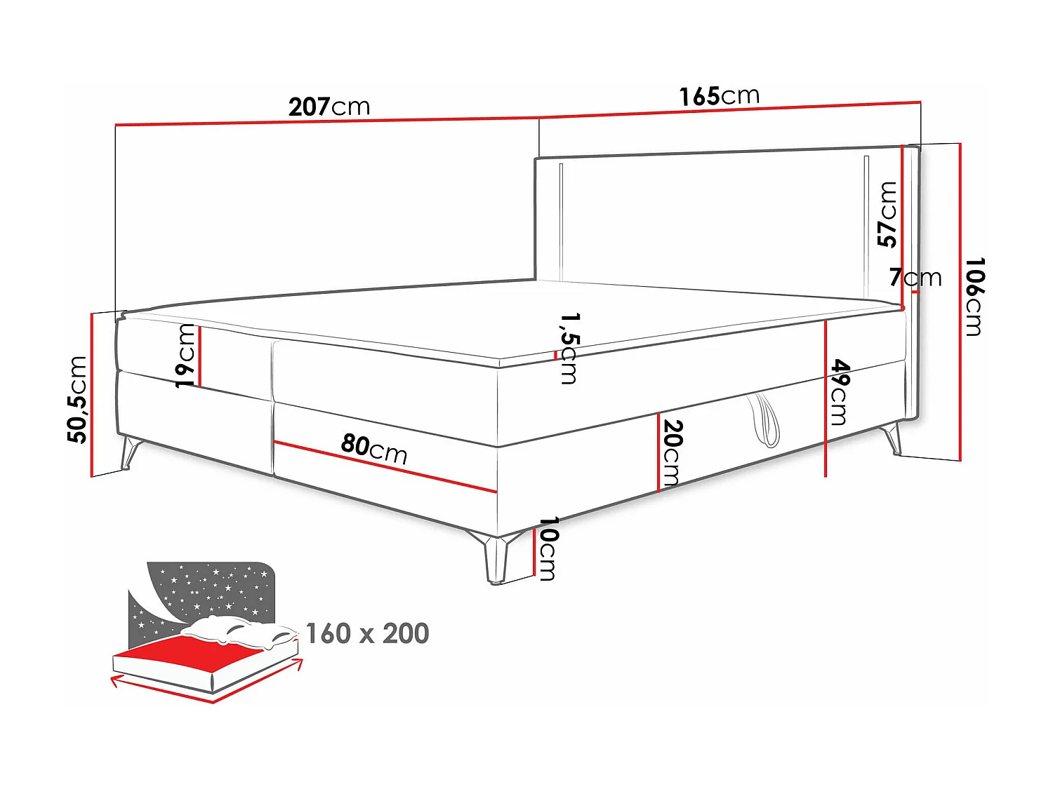 Cama continental Memphis 147, Continental, Rosé, Tecido, 17x21x11cm