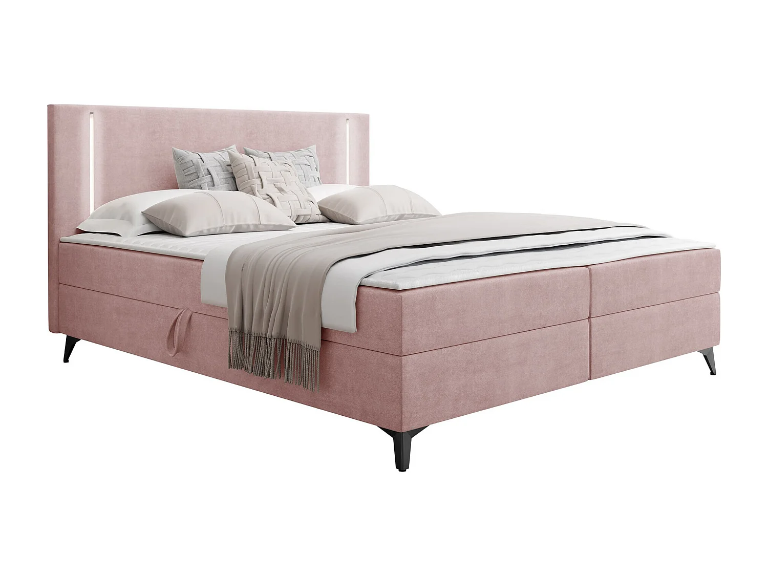 Lit continental Memphis 147, Double, Continental, Rose, 160x200, Tissu, Disponible, 165cm