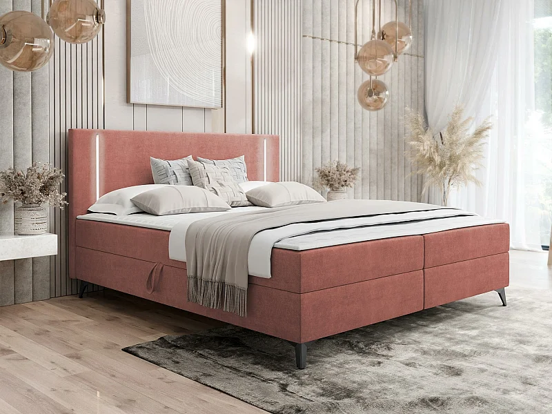 Cama continental Memphis 147, Continental, Doble, Rosa, 160x200, Tapiz, Somieres, 165cm